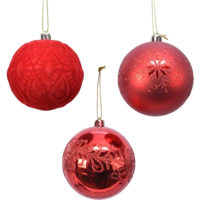 Afbeelding van Decoris luxe kerstballen 12x st rood 8 cm kunststof Kerstbal