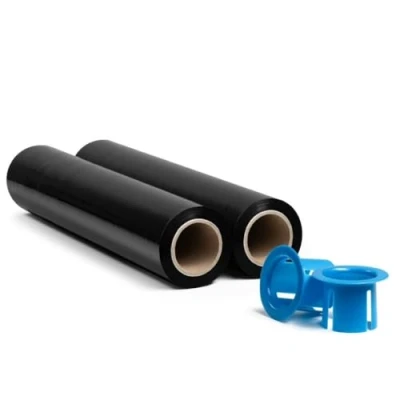 Afbeelding van RAGO® verpakkingsfolie zwart 2 stuks 0,85 kg 7,5 x 40 cm stretchfolie verpakking I omhuisfolie kunststof voor met dispenser