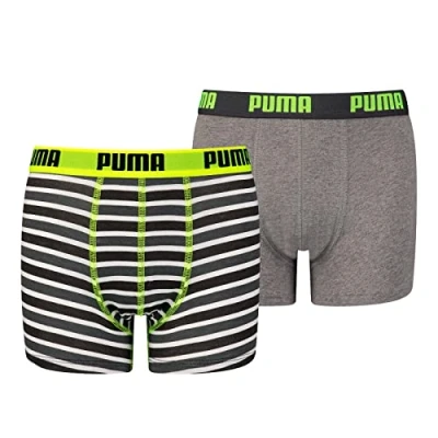 Afbeelding van Puma BOYS Basic Boxer Printed Stripe 2 PACK Onderbroeken voor kinderen, Maat: 128, Fluo yellow/grey