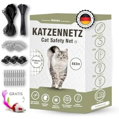 Afbeelding van Menooka kattennet voor balkon zonder buizen 8 x 3 m kattenrooster raam vogelnet bevestigingsset inclusief kabelbinders (8 3)