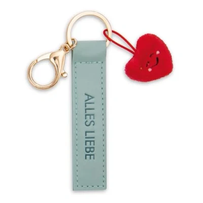 Afbeelding van NICI Sleutelhanger Alles Liebe Kunstlederen band 10 cm met hart turkoois trouwmetgezel voor rugzak of tas, sleutelhouder klein en groot 62013