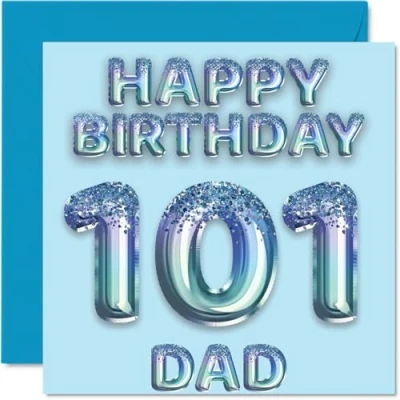 Afbeelding van 101e verjaardagskaart voor papa blauwe glitter feestballonnen gelukkige verjaardagskaarten 101 jaar oude vader van zoon dochter, 145 mm x verjaardag wenskaarten cadeau