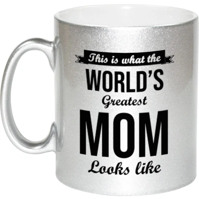 Afbeelding van Worlds Greatest Mom cadeau mok / beker zilverglanzend 330 ml feest mokken