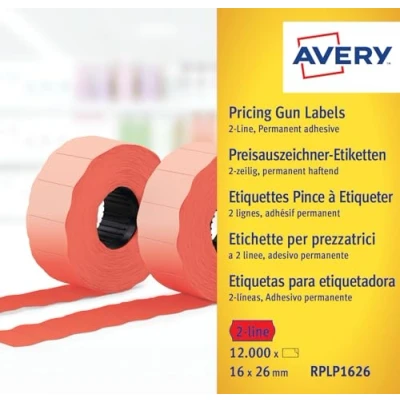 Afbeelding van Prijstangetiket Avery rood 2 regels 18tekens perm. 26x16m