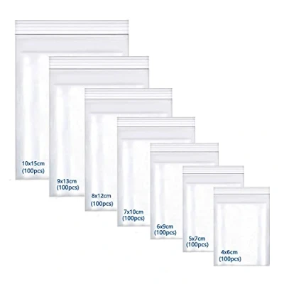 Afbeelding van huruirui hersluitbare zakjes met ritssluiting, doorzichtige plastic zakjes, kleine sluitzakken, 7 maten, ritszakken, waterdicht, 100 μm
