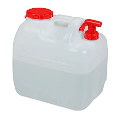 Afbeelding van Relaxdays jerrycan met kraan, schroefdop, watertank, voor camping &amp; tuin, kunststof, 23 liter, BPA vrij, wit rood