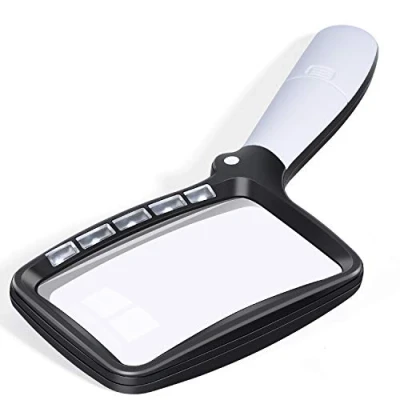 Afbeelding van Inklapbare leesloep, groot 5 LED vergrootglas met licht, 2 voudige handloep, modi, dimbaar, voor senioren, lezen, inspectie, hobby, handwerk, horlogemakers, munten, postzegels,