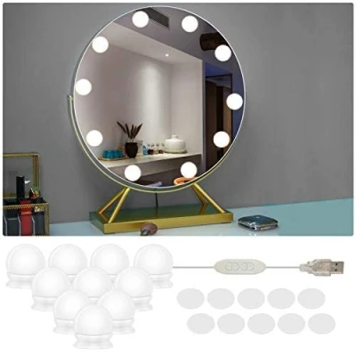Afbeelding van SPORWAY led spiegellamp, make uplamp, 3 kleuren, dimbaar, Hollywood stijl, 10 spiegellampen, up licht voor upspiegel, badkamer, uptafel, spiegelverlichting