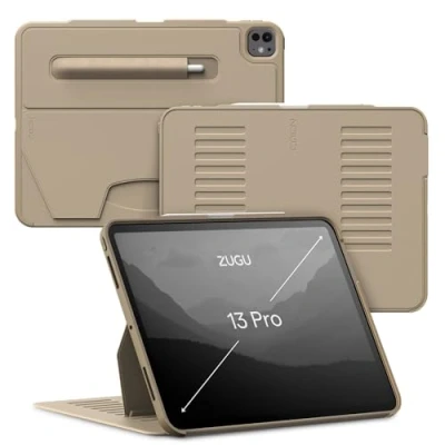 Afbeelding van Zugu case iPad Pro 13 (M4) 2024 oersterke luxe flip over volledige 360˚ bescherming met multifunctionele standaard functie geschikt voor Apple Pencil Sand