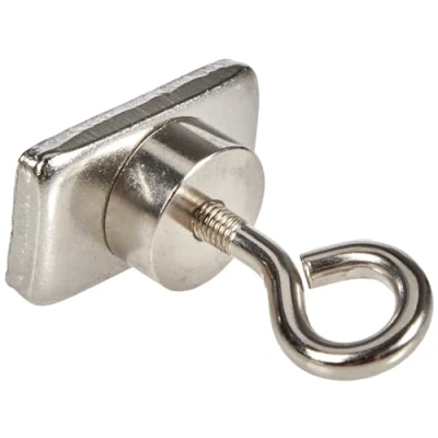 Afbeelding van First4magneten F606 E 1 19 mm diameter klem neodymium magneten met oog M5 15 kg trekken, zilver, 25 x 10 3 cm