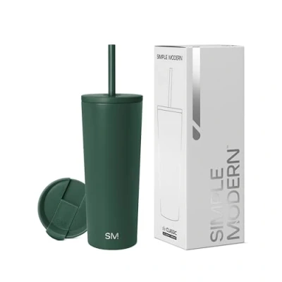 Afbeelding van Simple Modern Geïsoleerde beker met rietje en deksel Iced Coffee Cup Herbruikbare roestvrijstalen waterfles reismok Geschenken voor dames heren Klassieke collectie 710 ml Bos