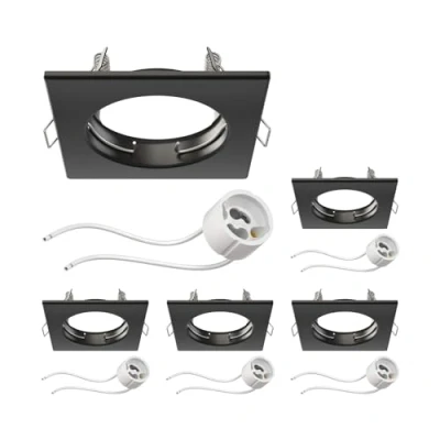 Afbeelding van ledscom.de 5 stuks Plafondinbouwraam RIR inbouwraam zwart mat hoekig (LED/Halogeen/GU10/MR16/PAR16/50mm) incl. GU10 fitting