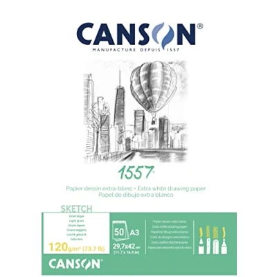 Afbeelding van Canson 1557 tekenpapier, 50 vellen, 120 g, lichte korrel, zuiver wit 29,7 x 42 cm A3 Puur