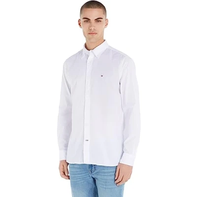 Afbeelding van Tommy Hilfiger heren Regular fit overhemd met logoborduring in de kleur Wit, maat: XS