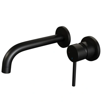 Afbeelding van Brauer Black Edition Wastafelmengkraan inbouw gebogen uitloop links hendel lang smal model A 1 mat zwart