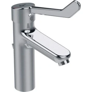 Afbeelding van Ideal standard ceraplus 2 1 gats wastafelkraan met waste vaste zelflegende uitloop hendel 16cm verhoogd chroom bc105aa