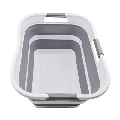Afbeelding van Opvouwbare plastic wasmand 29L opbergbak Organizer Draagbare waskuip Ruimtebesparende Watercapaciteit 24L (1, wit/grijs/wit)