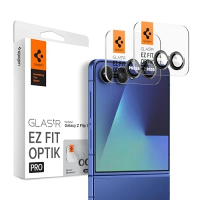 Afbeelding van Spigen Glas.tR EZ Fit Optik Pro Camera Protector compatibel met Samsung Galaxy Z Flip7, 2 Stuks, Black, Sjabloon voor Installatie, Individuele camerabescherming, 9H Gehard Glas