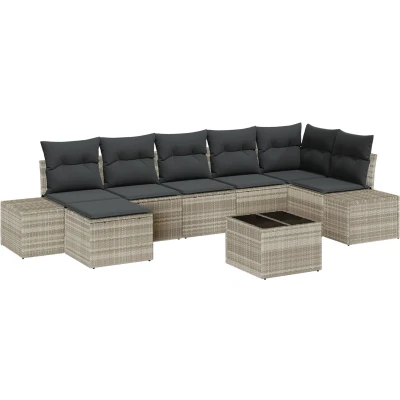 Afbeelding van vidaXL Tuin Sofa Set van 8 Lichtgrijs Rattan, Polyester