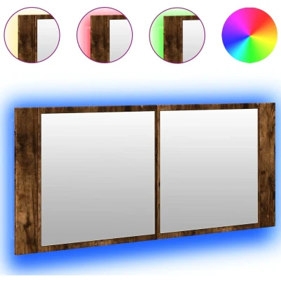 Afbeelding van vidaXL Badkamerkast met spiegel en LED 100x12x45 cm gerookt eikenkleur, spiegelkast verlichting, badkamerspiegel kast badkamerkastje