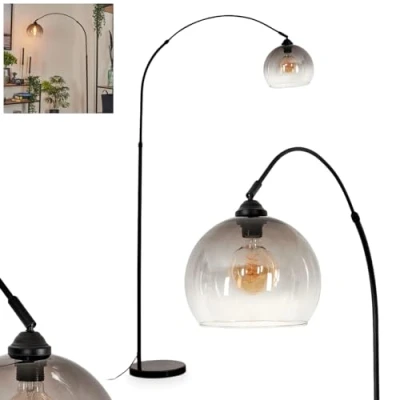 Afbeelding van Tapitapa vloerlamp, metaal/glas/marmer in zwart/rook/helder, verstelbare booglamp (Ø 24,5 cm) met marmeren voet, 1 x E27 max. 60 W, geen gloeilamp, voetschakelaar