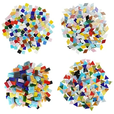 Afbeelding van Belle Vous Gemixte en Gekleurde Mozaïek Tegels in 4 Vormen (525 Stuks) Diamant, Vierkant, Rechthoek Driehoek Geassorteerd Stained Glas voor Handgemaakte kunsten Decoraties