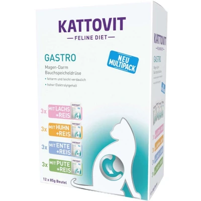 Afbeelding van 12x85g Gastro Pouches 4 Smaken Kattovit Kattenvoer