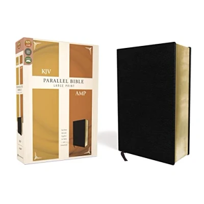 Afbeelding van KJV, Amplified, Parallel Bible, Large Print, Bonded Leather, Black, Red Letter: Two Bible Versions Together for Study and Comparison