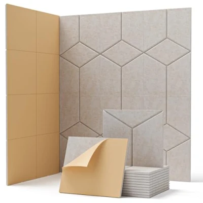 Afbeelding van Soundsbay akoestische platen, zelfklevend, 12 stuks, geluidsabsorberend, geluidsisolatie, voor wand /deurplafonds, panelen behandeling en wanddecoratie, 30 x 26 0,9 cm