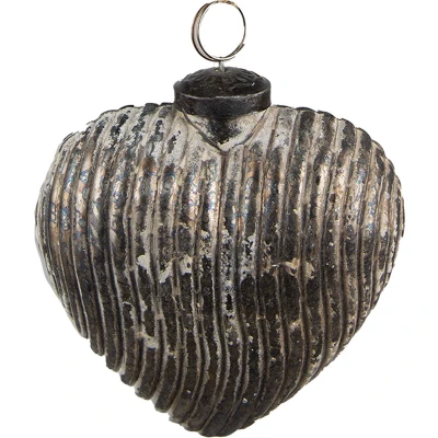 Afbeelding van Clayre &amp; Eef Kerstbal 7x4x8 cm Grijs Glas Hartvormig Kerstdecoratie