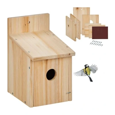 Afbeelding van Relaxdays nestkastje bouwpakket, vogels, opening 35 mm, H x B D: ca. 23 14 18 cm, vogelhuisje diy, hout, natuur