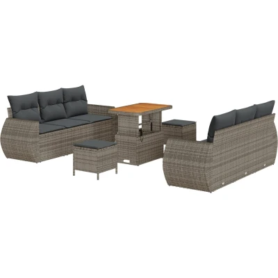 Afbeelding van vidaXL 9 delige Tuinset met Kussens Grijs Poly Rattan en Acacia