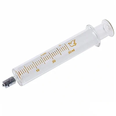 Afbeelding van 1 Pack glazen spuiten met doppen, 30ml Luer Lock herbruikbare spuit, metalen kaliber injector laboratorium monsternemer voor