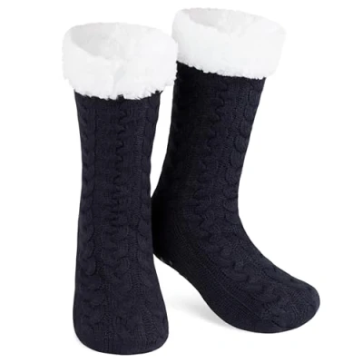 Afbeelding van CityComfort Damessokken met sherpa voering en antislip pads cadeaus voor haar, marineblauw, one size