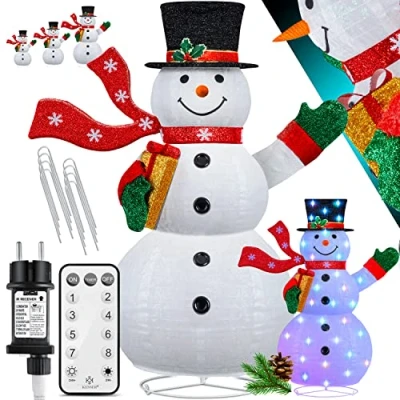 Afbeelding van KESSER® LED Sneeuwpop Met Afstandsbediening 180 cm IP44 Kerstverlischting 8 Modi Kleurrijke Timer 24H Verlichte Sneeuwman voor Binnen &amp; Buiten Weerbestendige