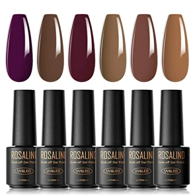 Afbeelding van ROSALIND Semi Permanente Nagellak, 6 Kleuren Mini Nagellak Permanent, UV, LED, Soak, Gel, Set44