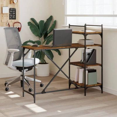 Afbeelding van Computerbureau met schappen 120x47x109 cm gerookt eikenkleurig