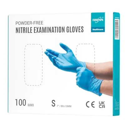 Afbeelding van EUROPAPA® 100 x nitrilhandschoenen, blauw, S, wegwerphandschoenen, onderzoekshandschoenen, nitril handschoenen, poedervrij, zonder latex, niet steriel, latexvrij, wegwerphandschoenen (S,Blauw)