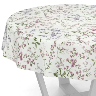 Afbeelding van ANRO Wasdoek tafelkleed, afwasbaar, tuintafelkleed, bloemetjes, rond, 140 cm, snijrand
