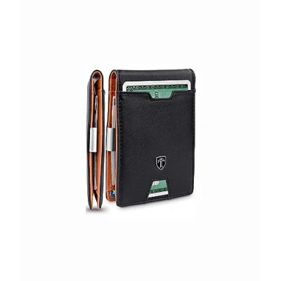 Afbeelding van TRAVANDO Portemonnee met Geldclip New York Heren Slim Wallet Muntvak RFID Mannen Klein Creditcardetui Geldtas Etui Cadeau (Zwart en Oranje)