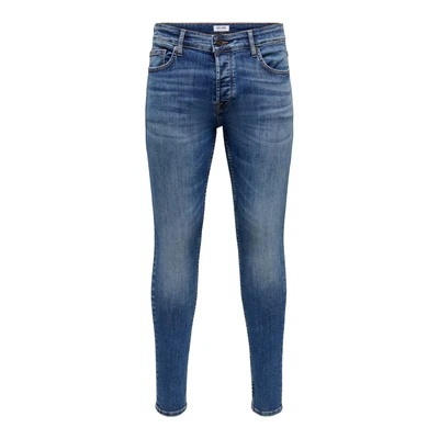 Afbeelding van Mann O&amp;S Smalle Pasvorm Jeans Basis Broek Denim Pantalon ONSWARP Stretch Versmald Broek, Colour:Blue 2, Size:29W / 30L