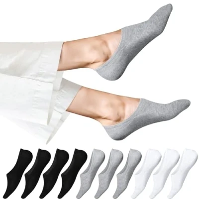 Afbeelding van EKSHER No Show Sneakersokken, onzichtbare enkelsokken voor dames en heren, katoen, siliconen pad, antislip, de zomer, 10 paar, 4 x zwart + 3 wit grijs, 39 42 EU