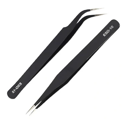 Afbeelding van 2 stuks ESD roestvrij staal precisie pincet antistatisch staal, set voor computer, elektronische reparaties, sieraden, laboratorium, precisiewerk