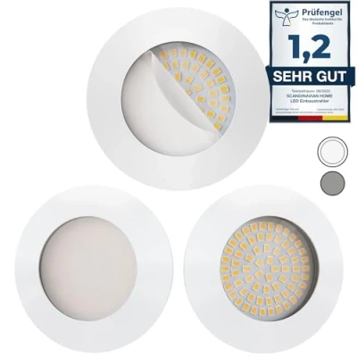 Afbeelding van Scandinavian home set van 3 led inbouwspots, 230 V, 4,5 W, warm wit, 60 mm 70 mm, geschikt voor badkamer, CRI 90 500 lm, 3000 K, 68 wit mat met matglas, spot, plafondinbouwlamp, plat