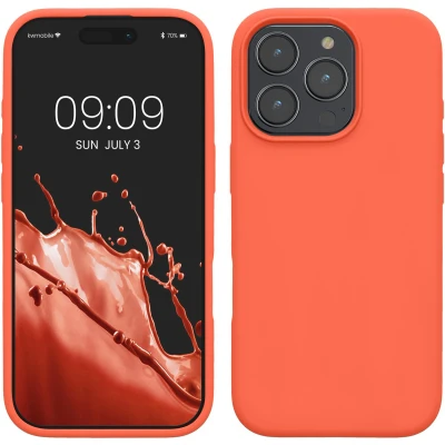 Afbeelding van kwmobile telefoonhoesje geschikt voor Apple iPhone 16 Pro Max Hoesje met siliconen coating Smartphone case in levendig koraal