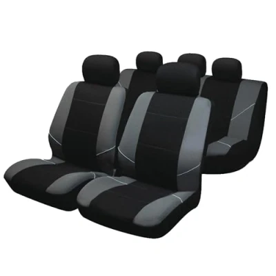 Afbeelding van Sakura &#039;Merton&#039; zwart/grijze stoel en hoofdsteunbekleding BY0802 complete set universele bekleding met elastische zoom, geschikt voor zij airbag in de machine te wassen