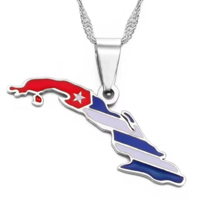 Afbeelding van Ketting Cuba Kaart Zilverkleurig Vlag