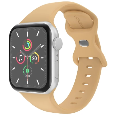 Afbeelding van Apple Watch Siliconen+ bandje Beige Geschikt voor Series 1/2/3/4/5/6/7/8/9/10/SE/Ultra/Ultra 2 (44/45/46/49 mm) Walnut Maat M/L