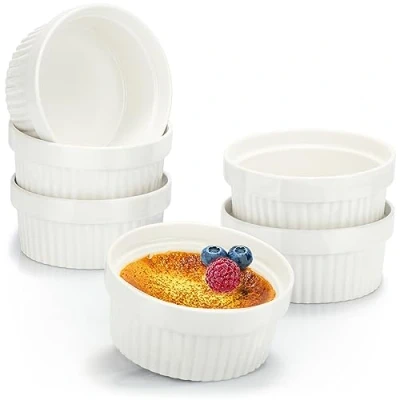 Afbeelding van COM FOUR® 6x Soufflévormen keramische brulee schalen ovenvaste vormen dessertkom en taartvormen voor bijv. Ragoutvin elk 270 ml in wit