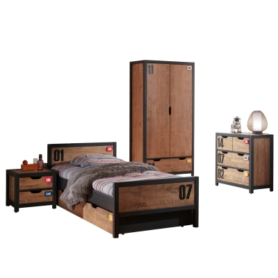 Afbeelding van De ALEX combinatie bestaat uit een nachtkastje, bed 90x200cm, rolbed, 2 deurs kledingkast en kommode 3 laden